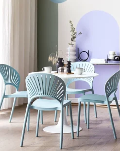 Conjunto De 4 Cadeiras De Jantar Em Plastico Azul Ostia