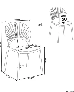 Conjunto De 4 Cadeiras De Jantar Em Plastico Azul Ostia