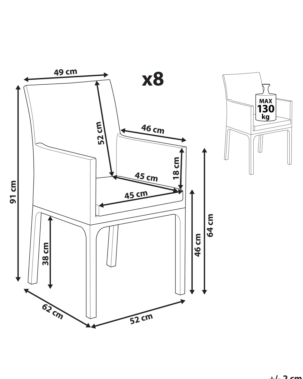 Conjunto De 8 Cadeiras De Jardim Cinzentas Bacoli