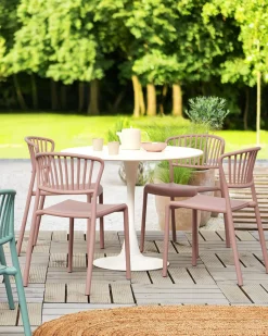 Conjunto De 4 Cadeiras De Jantar Em Plastico Rosa Gela