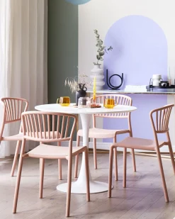 Conjunto De 4 Cadeiras De Jantar Em Plastico Rosa Gela