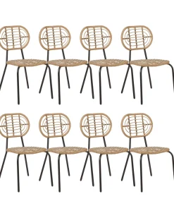 Conjunto De 8 Cadeiras De Jardim Em Rattan Cor Natural Pratello