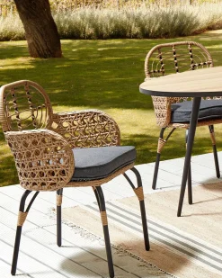 Conjunto De 2 Cadeiras De Jardim Em Rattan Cor Natural Com Almofadas Pratello