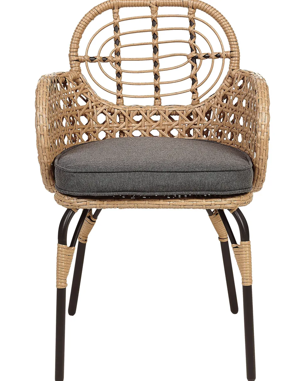 Conjunto De 2 Cadeiras De Jardim Em Rattan Cor Natural Com Almofadas Pratello