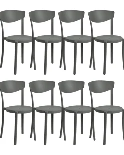 Conjunto De 8 Cadeiras De Jantar Cinzentas Escuras Vieste