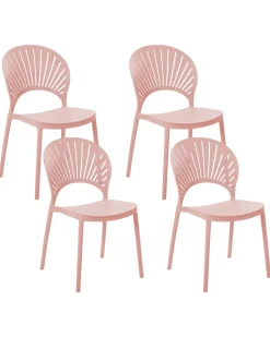 Conjunto De 4 Cadeiras De Jantar Em Plastico Rosa Ostia