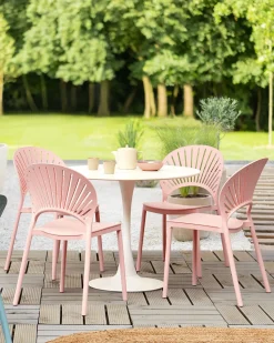 Conjunto De 4 Cadeiras De Jantar Em Plastico Rosa Ostia