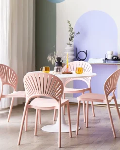 Conjunto De 4 Cadeiras De Jantar Em Plastico Rosa Ostia