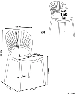 Conjunto De 4 Cadeiras De Jantar Em Plastico Branco Ostia