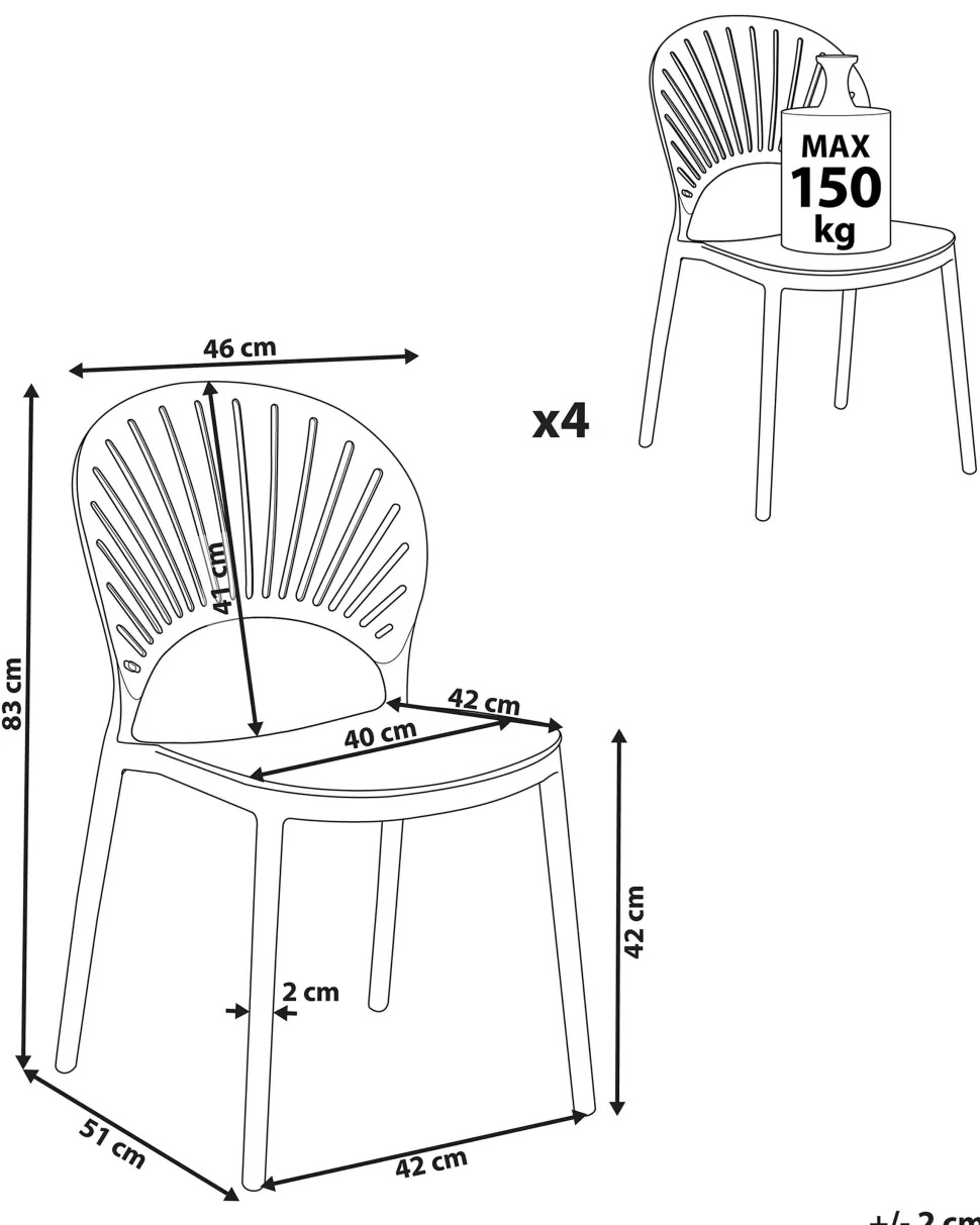 Conjunto De 4 Cadeiras De Jantar Em Plastico Branco Ostia