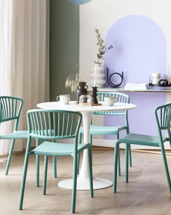 Conjunto De 4 Cadeiras De Jantar Em Plastico Verde Menta Gela
