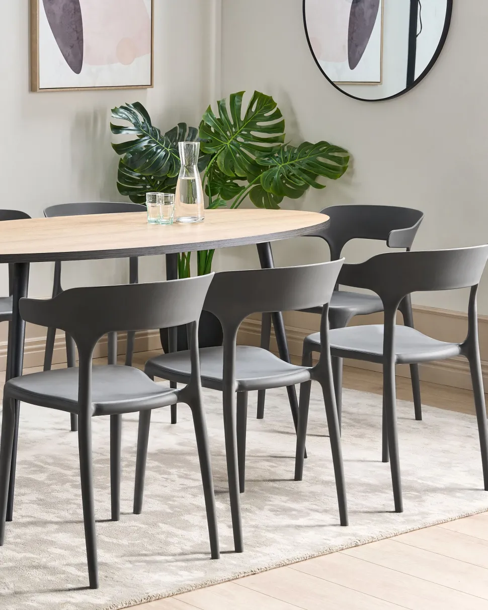 Conjunto De 8 Cadeiras De Jantar Cinzentas Escuras Gubbio