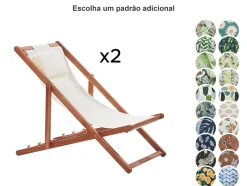 Conjunto De 2 Cadeiras De Jardim Com 2 Tecidos A Escolha Em Madeira Escura Avellino