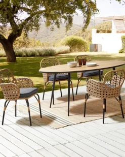 Conjunto De 4 Cadeiras De Jardim Em Rattan Cor Natural Com Almofadas Pratello