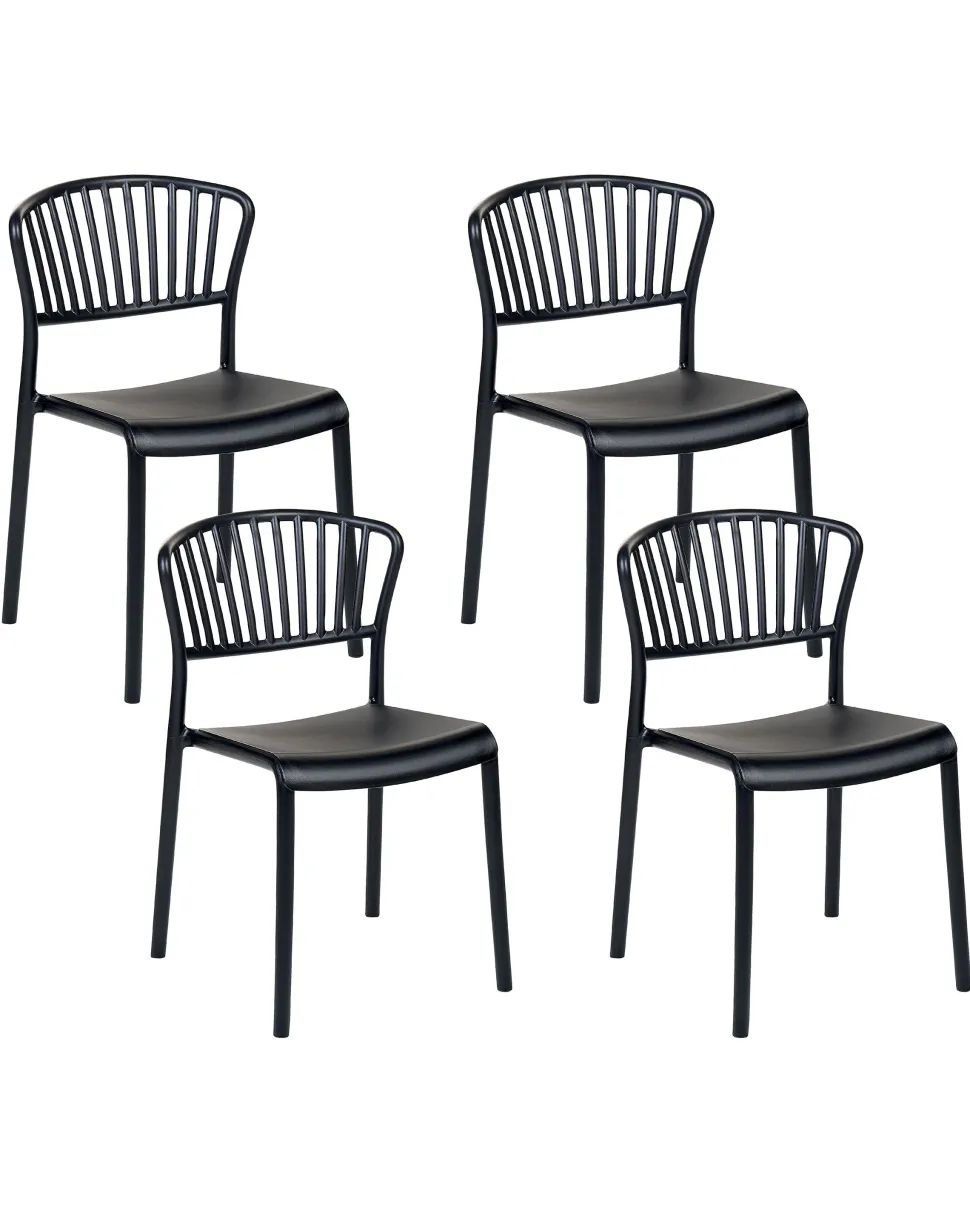 Conjunto De 4 Cadeiras De Jantar Em Plastico Preto Gela