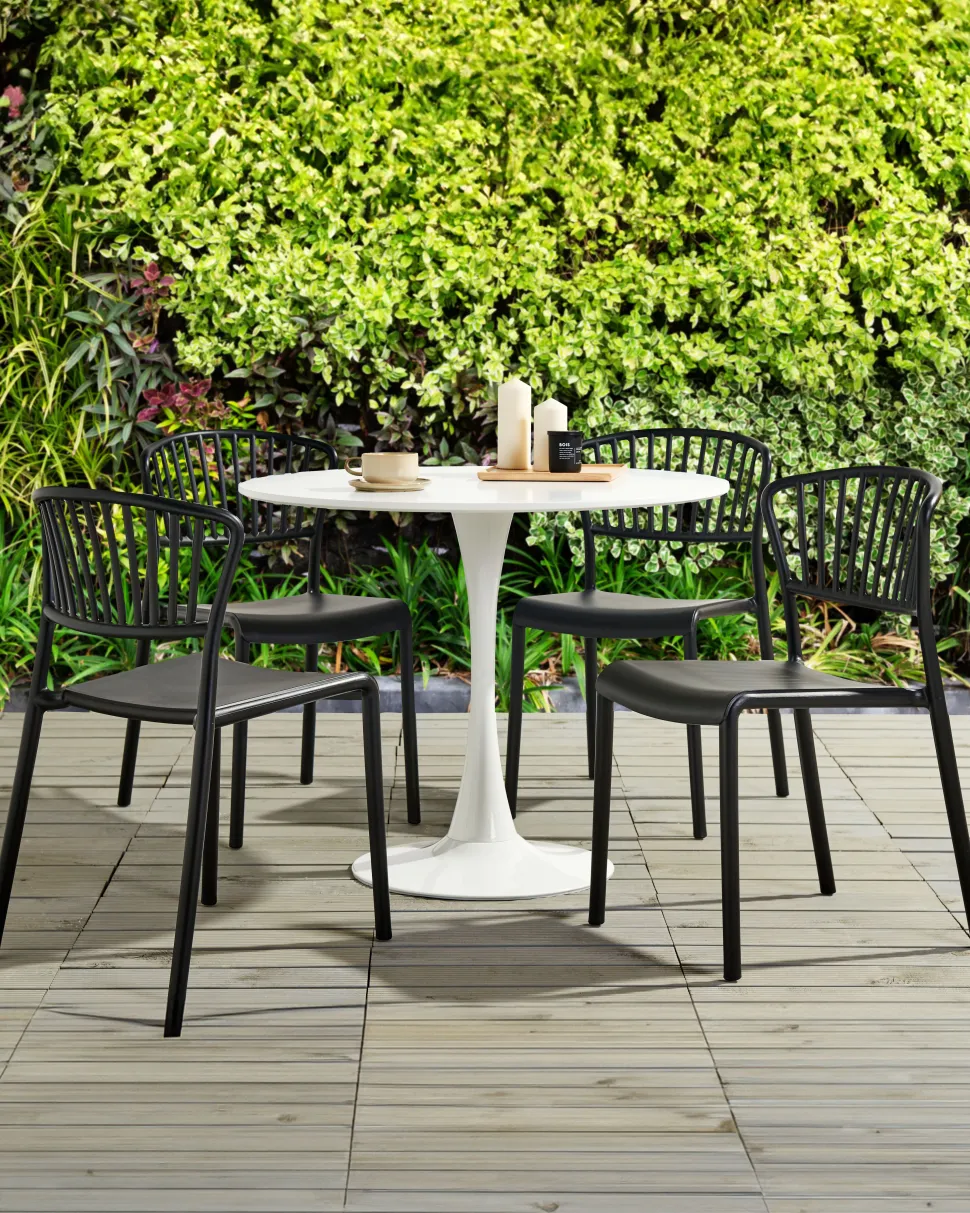 Conjunto De 4 Cadeiras De Jantar Em Plastico Preto Gela