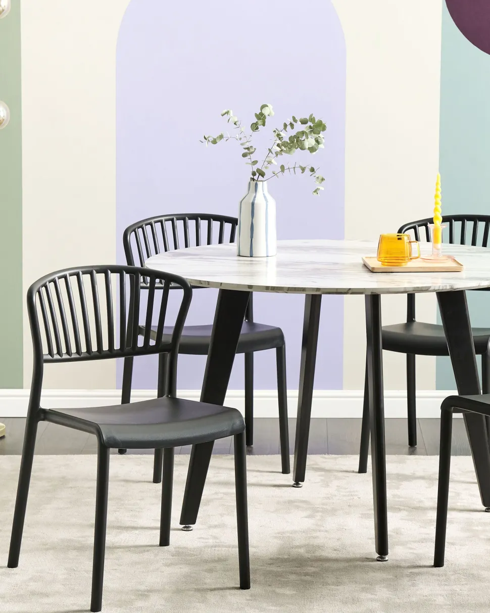 Conjunto De 4 Cadeiras De Jantar Em Plastico Preto Gela