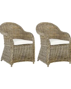 Conjunto De 2 Cadeiras De Jardim Em Rattan Cor Natural Susua