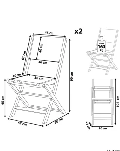 Conjunto De 2 Cadeiras De Jardim Dobraveis Em Madeira De Acacia Escura Cesana