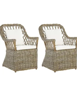 Conjunto De 2 Cadeiras De Jardim Rattan Cor Natural Maros
