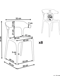 Conjunto De 8 Cadeiras De Jantar Cinzentas Gubbio
