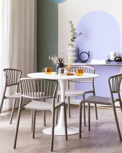 Conjunto De 4 Cadeiras De Jantar Em Plastico Taupe Gela