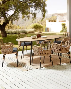 Conjunto De 6 Cadeiras De Jardim Em Rattan Cor Natural Com Almofadas Pratello