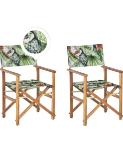 Conjunto De 2 Cadeiras Em Madeira Clara 2 Lonas Creme E Padrao Tucano Cine