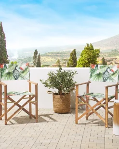 Conjunto De 2 Cadeiras Em Madeira Clara 2 Lonas Creme E Padrao Tucano Cine