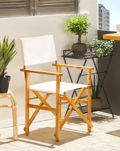 Conjunto De 2 Cadeiras Em Madeira Clara 2 Lonas Creme E Padrao Tucano Cine