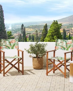 Conjunto De 2 Cadeiras Em Madeira Escura 2 Lonas Cinzentas E Padrao Flamingo Cine