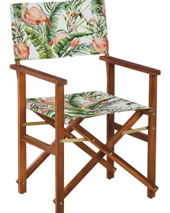 Conjunto De 2 Cadeiras Em Madeira Escura 2 Lonas Cinzentas E Padrao Flamingo Cine