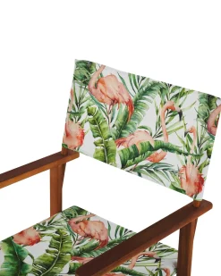 Conjunto De 2 Cadeiras Em Madeira Escura 2 Lonas Cinzentas E Padrao Flamingo Cine