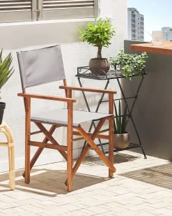 Conjunto De 2 Cadeiras Em Madeira Escura 2 Lonas Cinzentas E Padrao Palmeira Cine