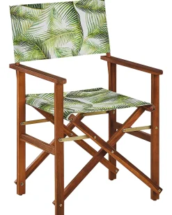 Conjunto De 2 Cadeiras Em Madeira Escura 2 Lonas Cinzentas E Padrao Palmeira Cine