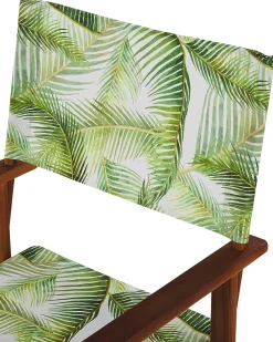 Conjunto De 2 Cadeiras Em Madeira Escura 2 Lonas Cinzentas E Padrao Palmeira Cine