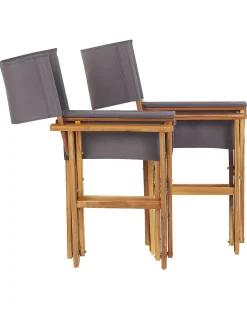 Conjunto De 2 Cadeiras Madeira Clara E 2 Lonas Cinzentas E Padrao Oliveira Cine