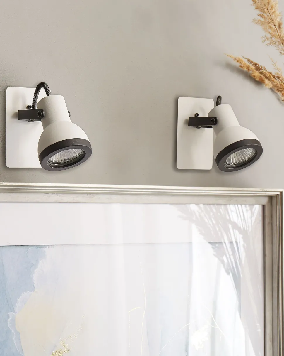 Conjunto De 2 Candeeiros De Parede Em Metal Preto E Branco Baro