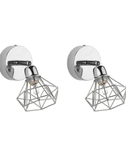 Conjunto De 2 Candeeiros De Parede Em Metal Prateado Erma