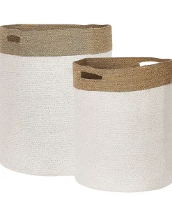 Conjunto De 2 Cestos De Algodao Branco E Creme Kardh