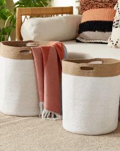 Conjunto De 2 Cestos De Algodao Branco E Creme Kardh