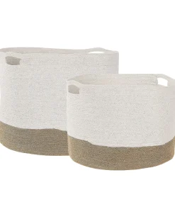 Conjunto De 2 Cestos De Algodao Branco E Creme Kahan