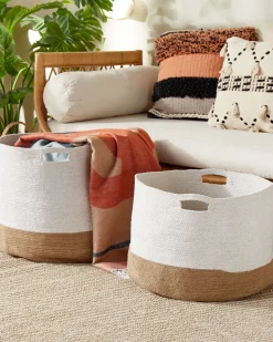 Conjunto De 2 Cestos De Algodao Branco E Creme Kahan