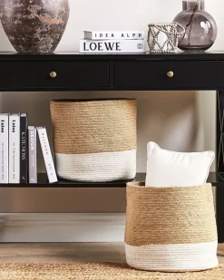Conjunto De 2 Cestos De Juta Creme E Branco Bulanik