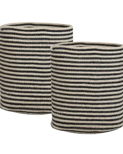 Conjunto De 2 Cestos Em Algodao Creme E Preto Yerkoy
