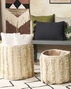 Conjunto De 2 Cestos Em Algodao Creme Kakki