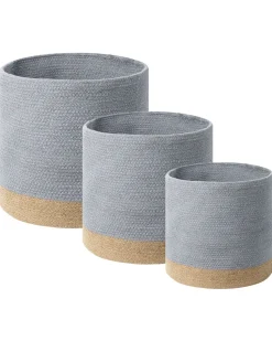 Conjunto De 3 Cestos Em Algodao Cinzento E Creme Basima