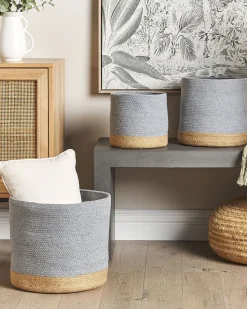 Conjunto De 3 Cestos Em Algodao Cinzento E Creme Basima