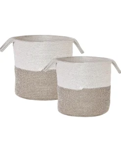 Conjunto De 2 Cestos Em Algodao Branco E Creme Pazha