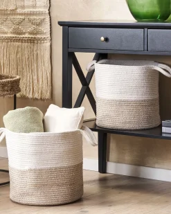 Conjunto De 2 Cestos Em Algodao Branco E Creme Pazha